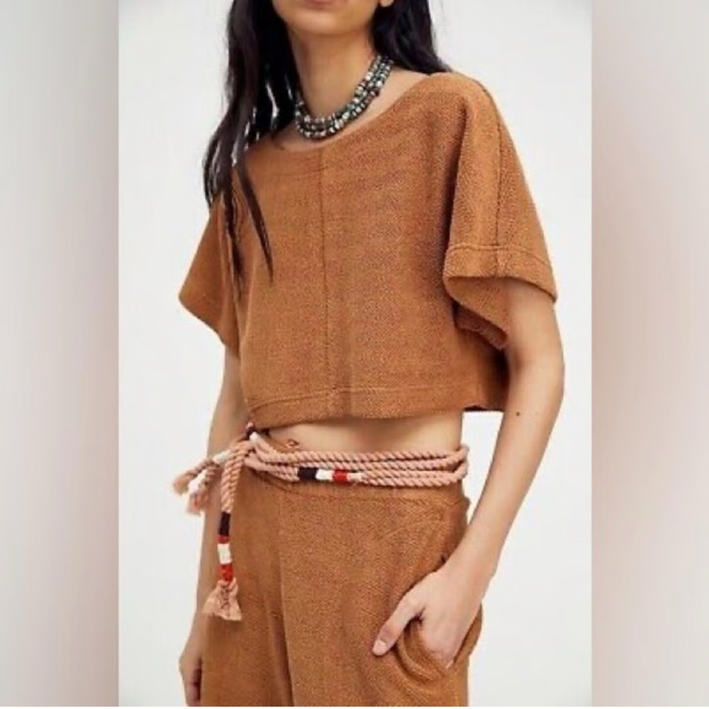 Free People Brown Boxy Crop Top Short Sleeve